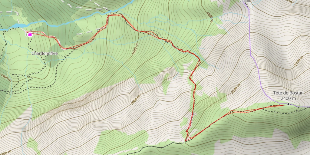 Map of the trail for Tete de Bostan