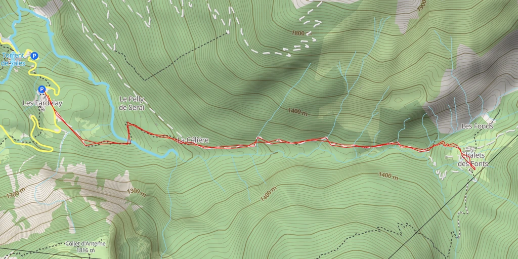 Map of the trail for Refuge des Fonts