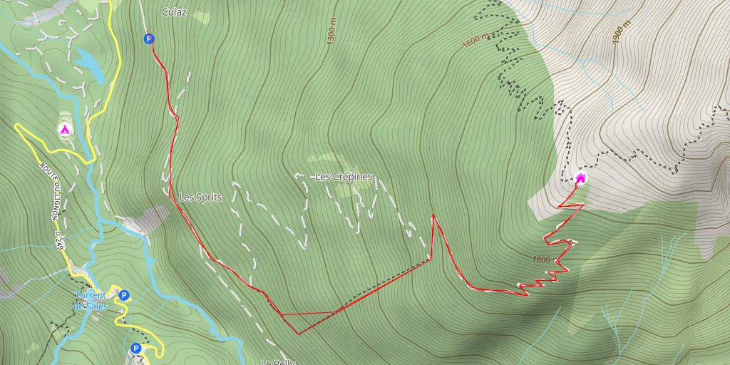Map of the trail for Refuge du Grenairon