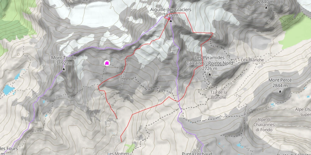 Map of the trail for Aiguille des Glaciers Couloir E en boucle par le versant SW