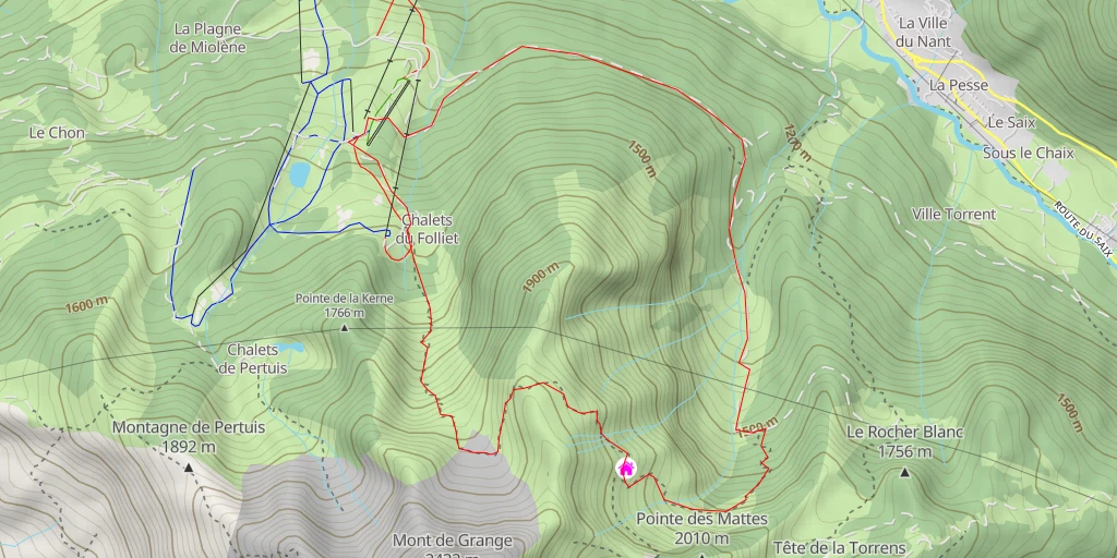 Map of the trail for Refuge de Trébentaz