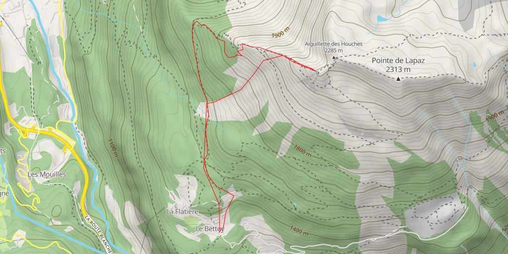 Map of the trail for Aiguillette des Houches Par Pierre Blanche et l'arête NW