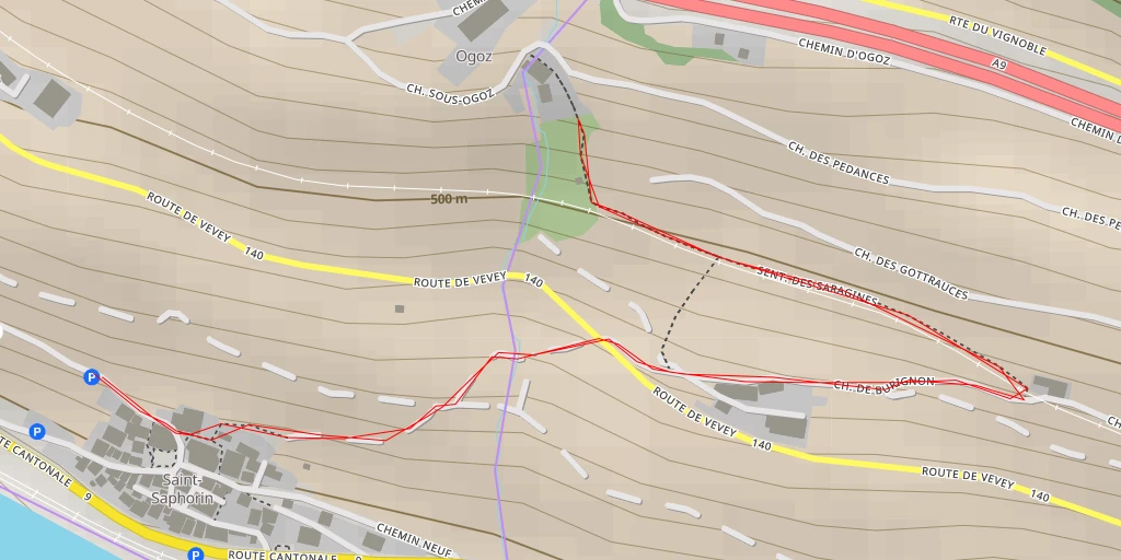 Map of the trail for Chemin des Pedances