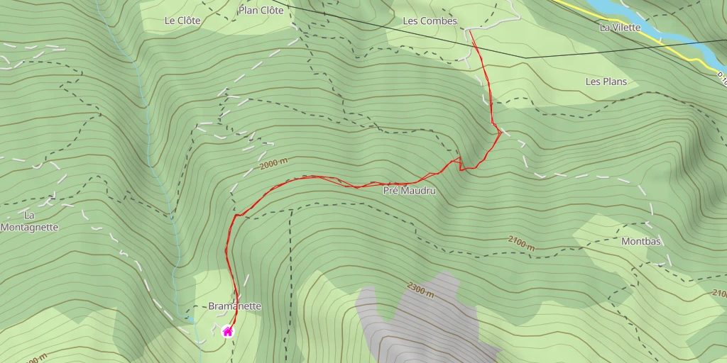 Map of the trail for Refuge de Bramanette