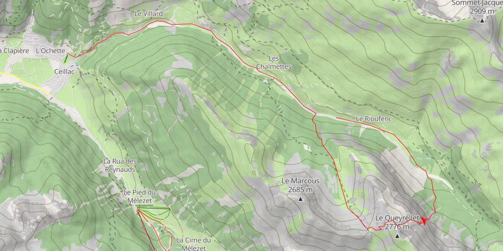 Map of the trail for Le Queyrellet Lavine de droite ou Goulotte Coste du Glas