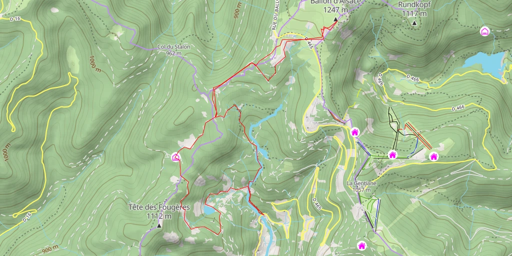 Map of the trail for Ballon d'Alsace Le sentier des Cascades et des étangs