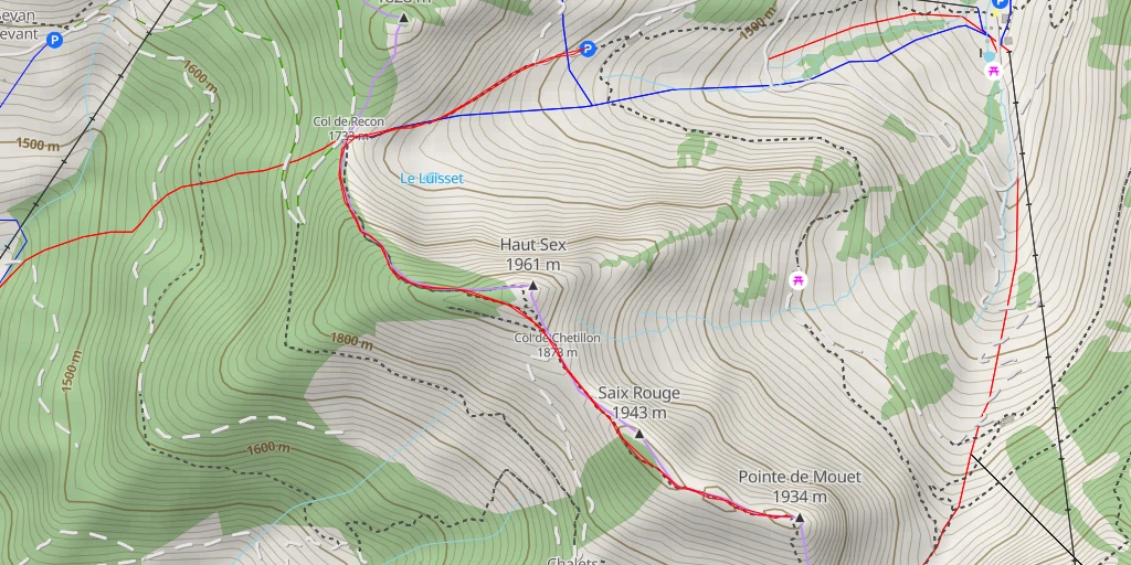 Map of the trail for Pointe de Mouet