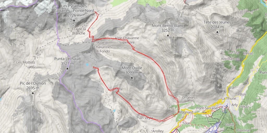 Carte de l'itinéraire :  Ometto - Sentiero Colle Chavanne Colle Bassa Serra