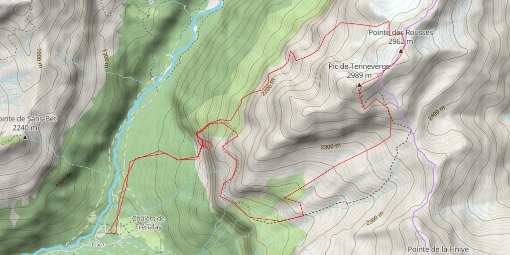 Map of the trail for Pic de Tenneverge Face NW (via Pas Noir)