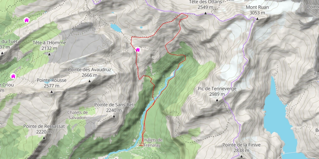 Map of the trail for Tête des Ottans Par les Bécas