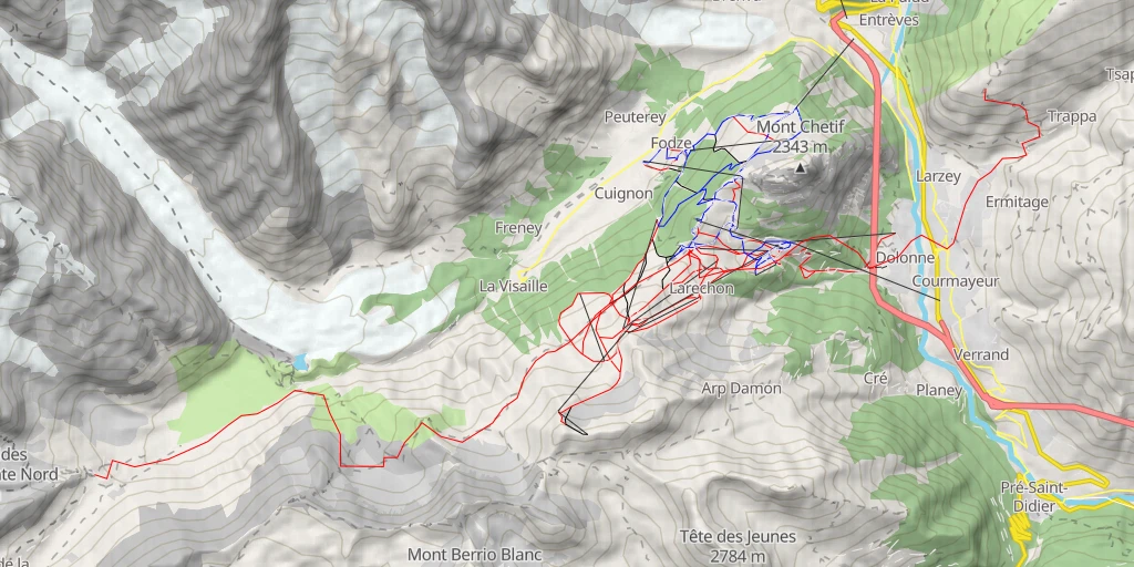 Map of the trail for Refuge Elisabetta Soldini Val Veny > Refuge Bertone