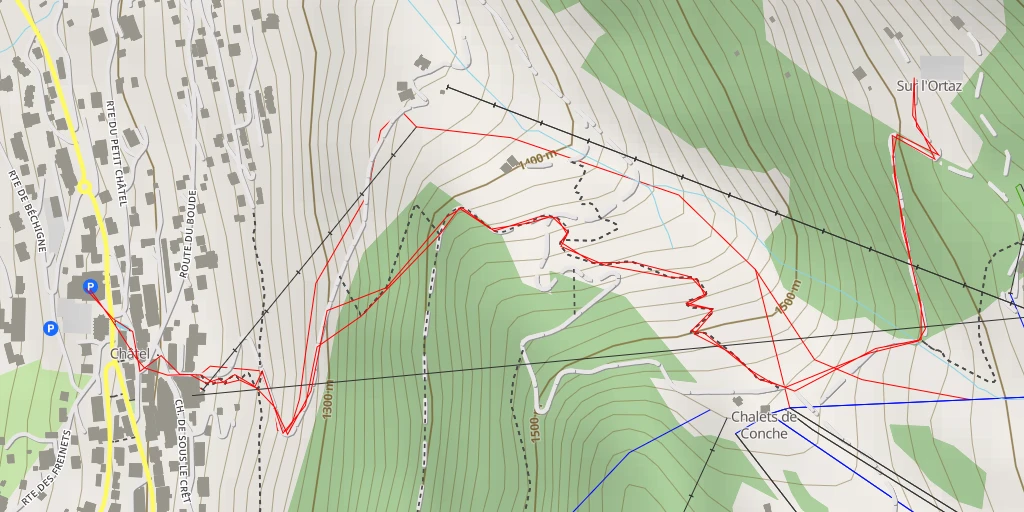 Map of the trail for Décollage FFVL Chatel l'Ortaz