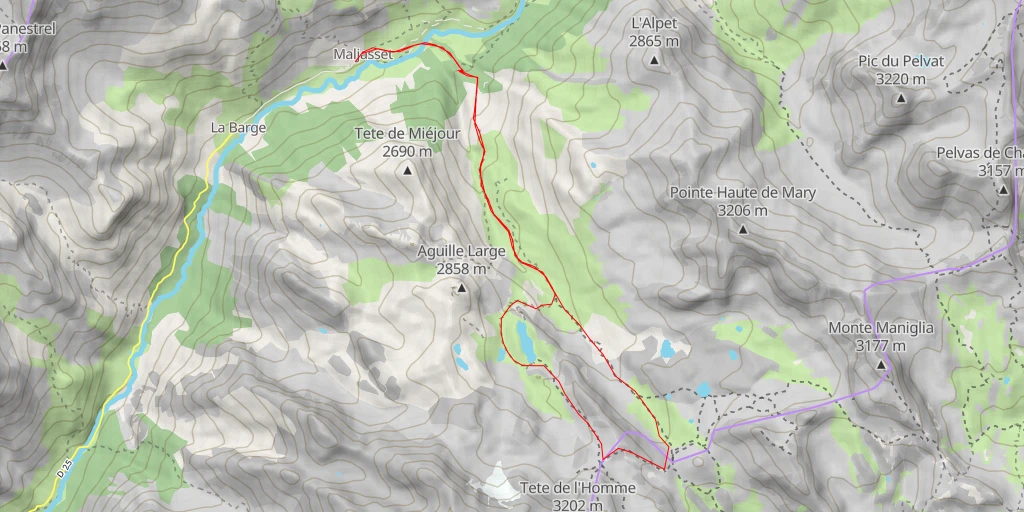 Map of the trail for Col de Marinet Par les lacs de Marinet et le col de Mary