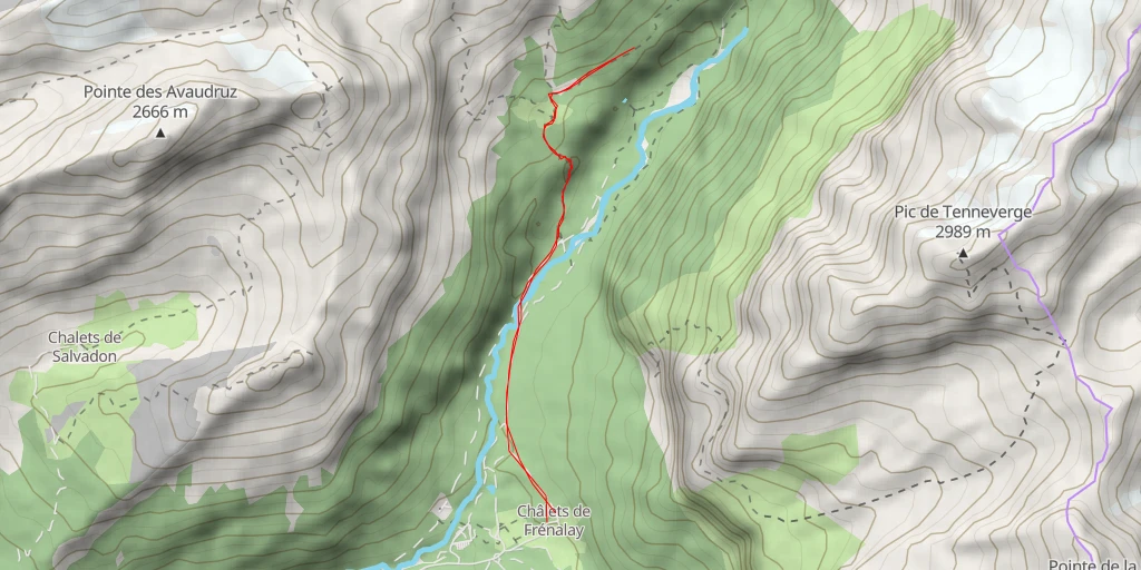 Carte de l'itinéraire :  Passerelle du fond de la combe - Le Pas du Boret