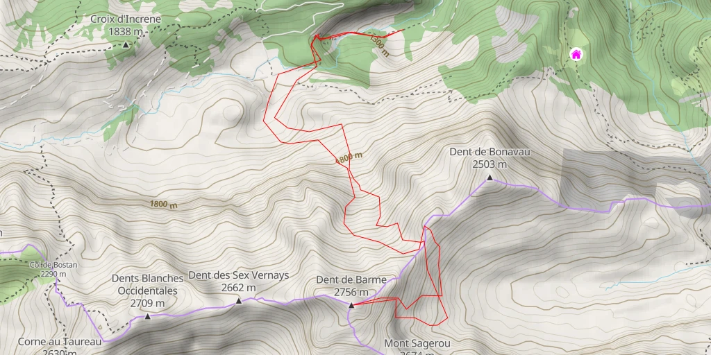 Map of the trail for Dents Blanches - Dent de Barme Couloirs ENE