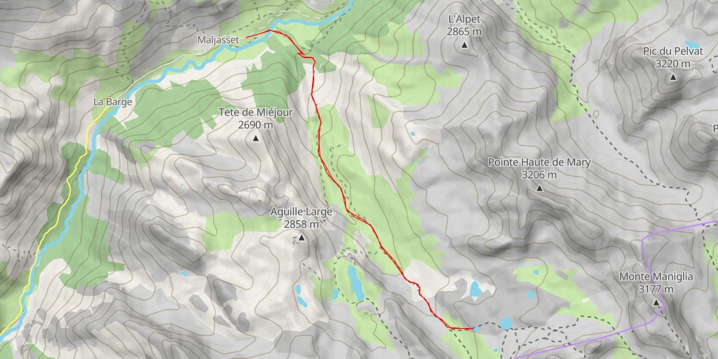 Map of the trail for lacs du Roure