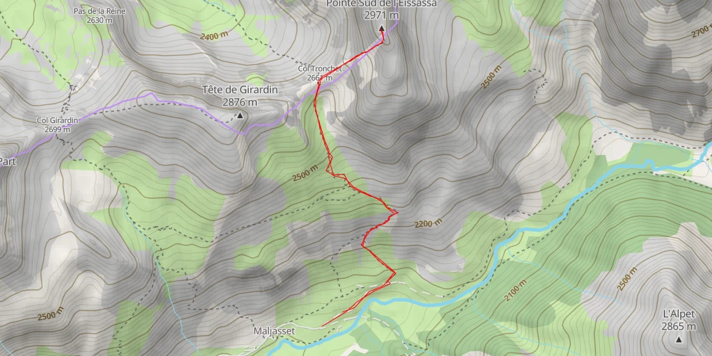 Map of the trail for Pointe Sud de l'Eissassa