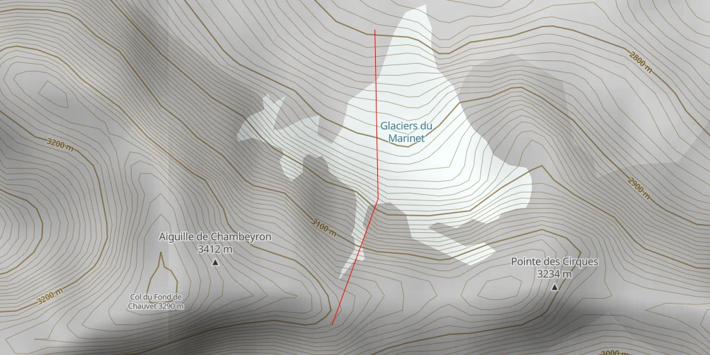 Map of the trail for Brèche Nérot-Vernet Couloir N