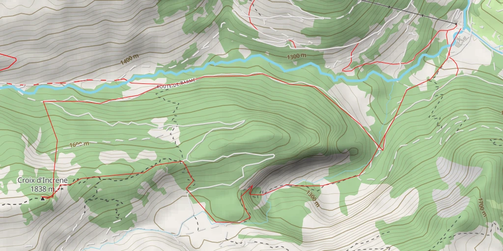 Map of the trail for Croix d'Increne Versant N: Lanche des Ravines