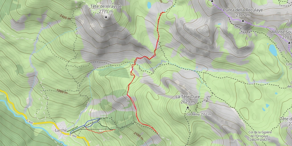 Map of the trail for Lac de Viraysse - Chemin de Viraysse - Val-d'Oronaye