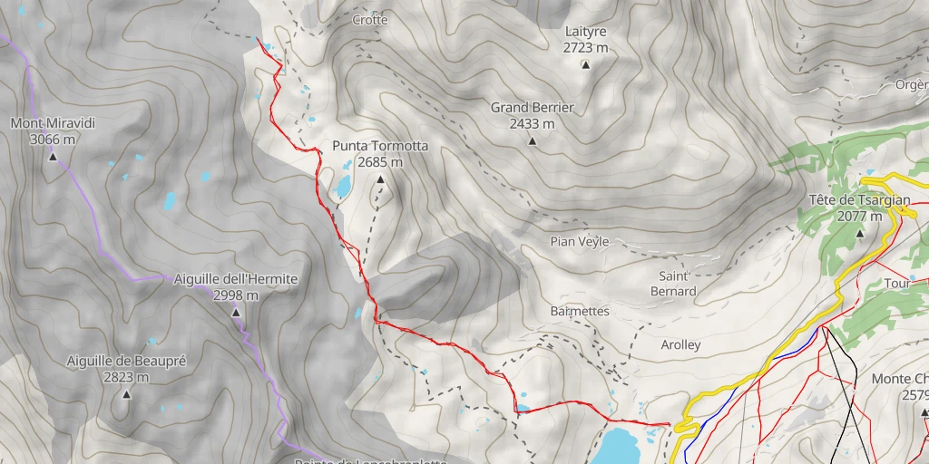 Map of the trail for Laghi du Glacier d'Arguerey