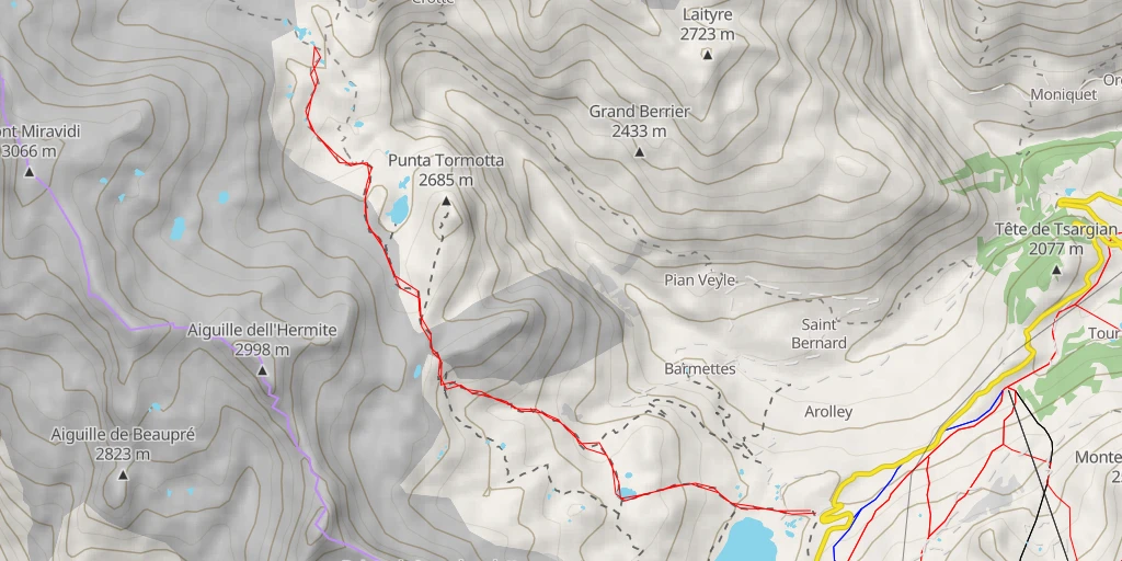 Carte de l'itinéraire :  Laghi du Glacier d'Arguerey