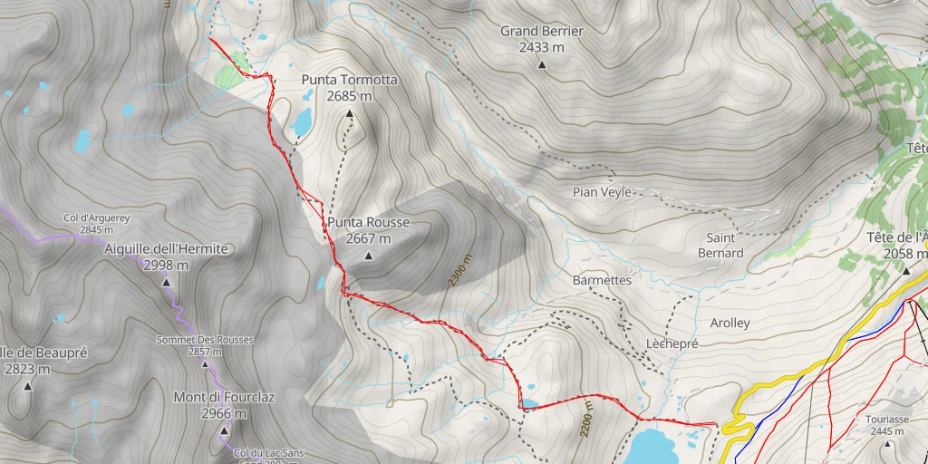 Map of the trail for Laghi du Glacier d'Arguerey