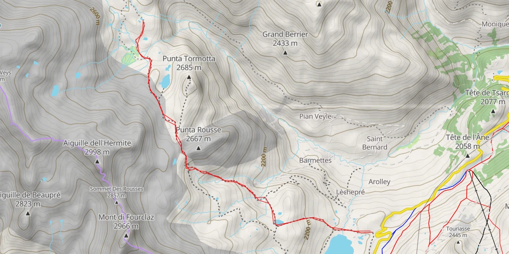 Map of the trail for Laghi du Glacier d'Arguerey