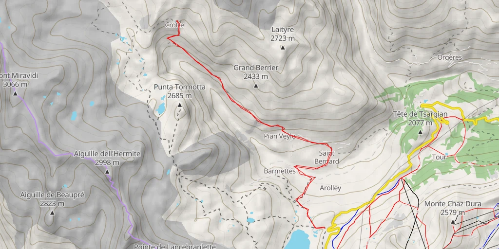 Map of the trail for Laghi du Glacier d'Arguerey