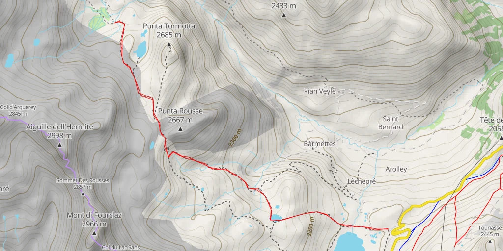 Map of the trail for Laghi du Glacier d'Arguerey