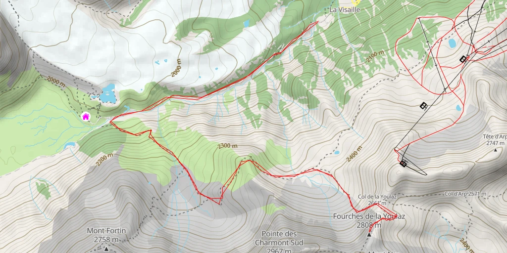 Carte de l'itinéraire :  Fourches de la Youlaz