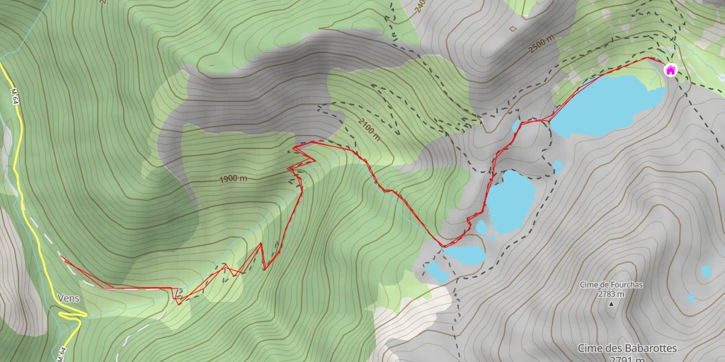 Map of the trail for Refuge des Lacs de Vens