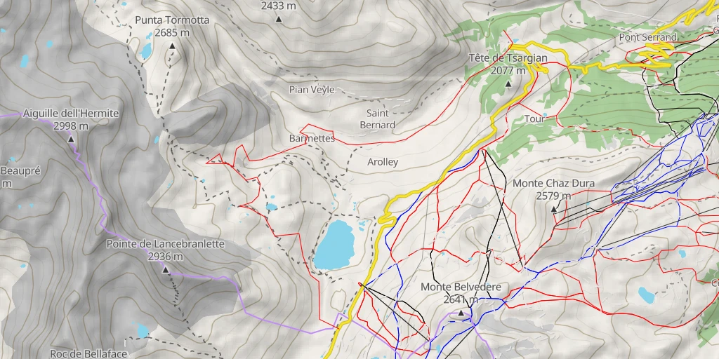 Map of the trail for Traversée du Grand au Petit St-Bernard Crétaz > Col du Petit St-Bernard