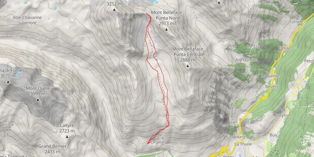 Map of the trail for Col des Orgères par le Vallon des Orgères