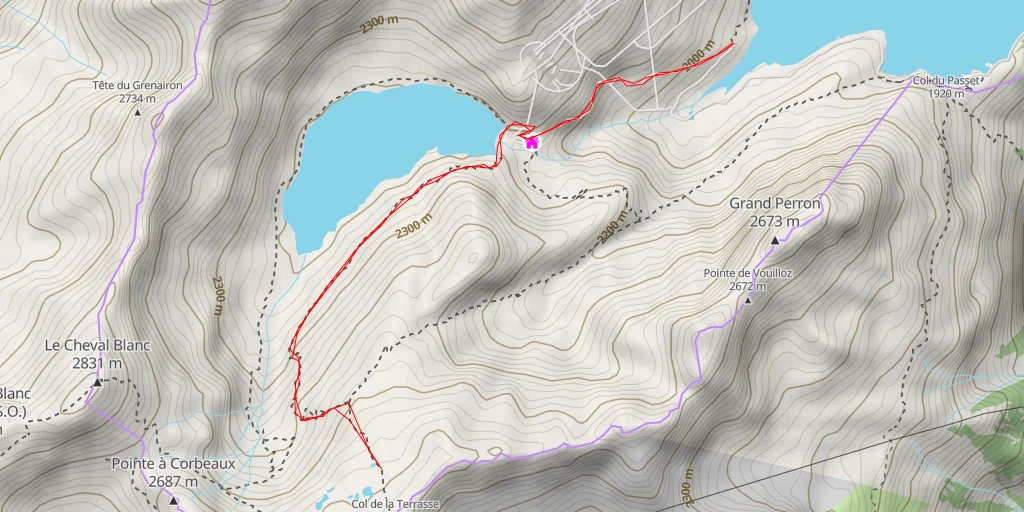 Carte de l'itinéraire :  Traces des dinosaures-Col de la Terrasse - Traces des dinosaures-Col de la Terrasse