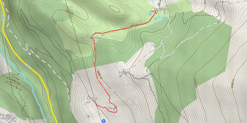 Map of the trail for Refuge Le Monal - D 902