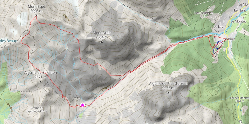 Map of the trail for Le Buet Par l'arête des Cristaux et le couloir de la Tête du Rêt