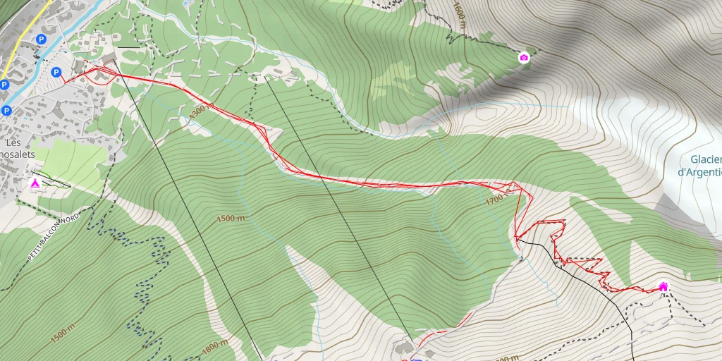 Map of the trail for Chalet Refuge de Lognan