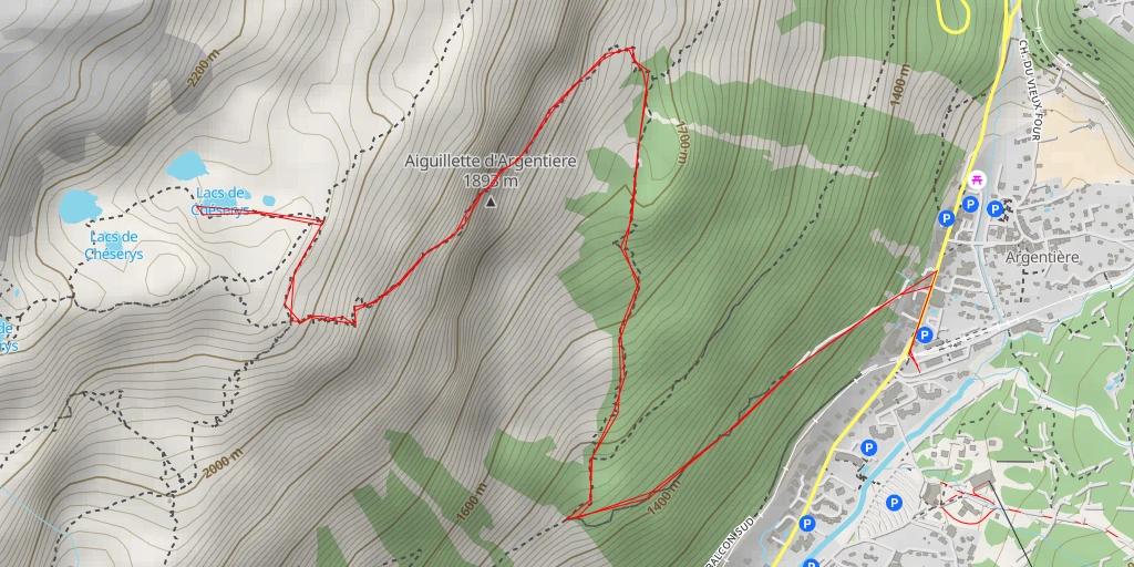 Map of the trail for Lacs de Chéserys