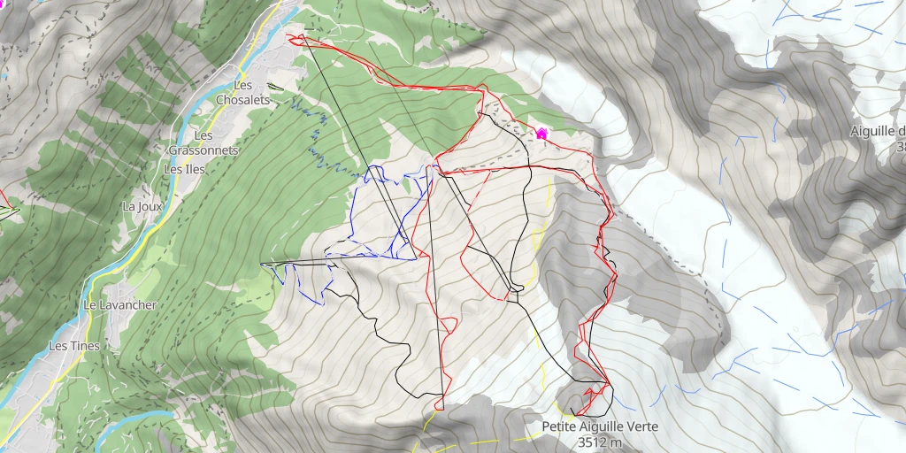 Map of the trail for Aiguille des Grands Montets Par le glacier des Rognons 