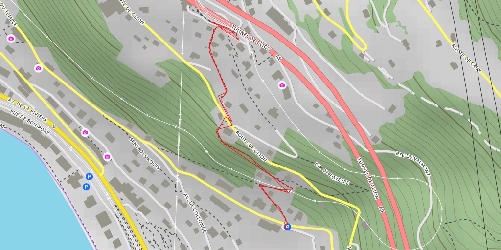 Map of the trail for Sentier de Baumes - Montreux