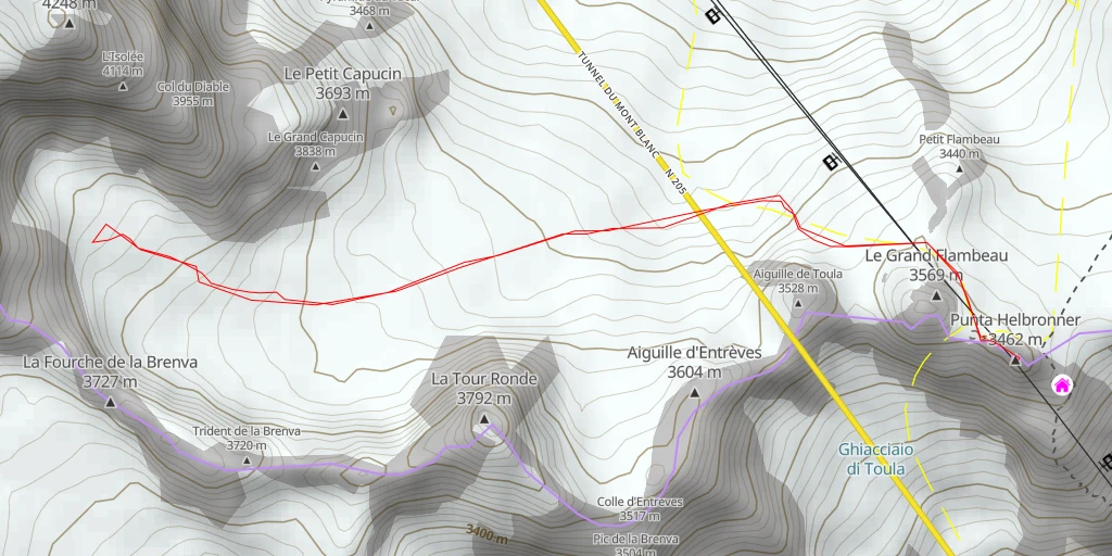 Map of the trail for Cirque Maudit Depuis Helbronner