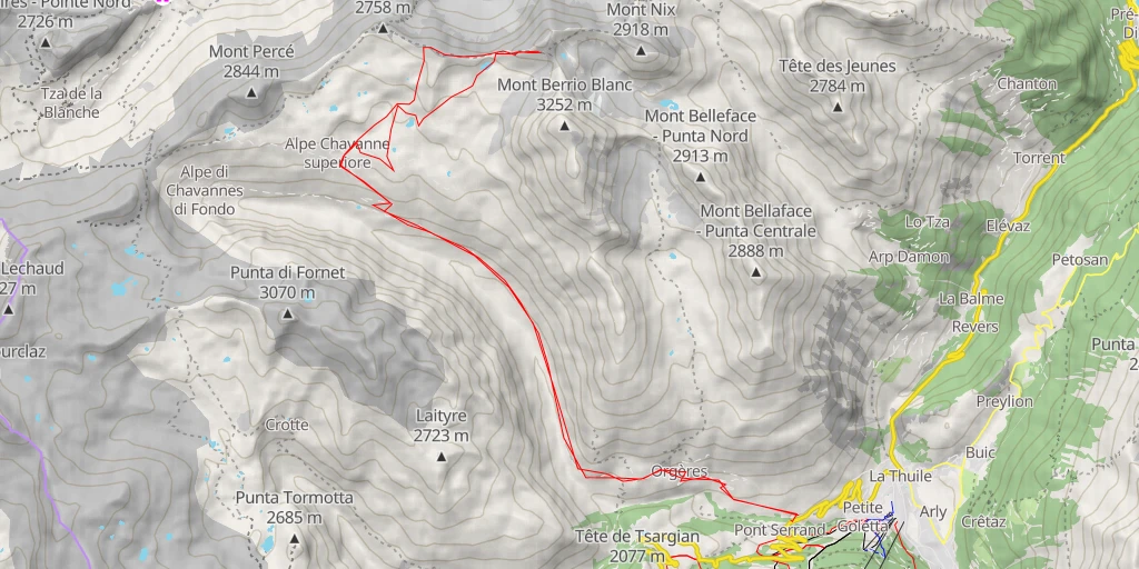 Map of the trail for Pointe des Chavannes Circuit des lacs du Berrio Blanc et de l'Aiguille des Chavannes