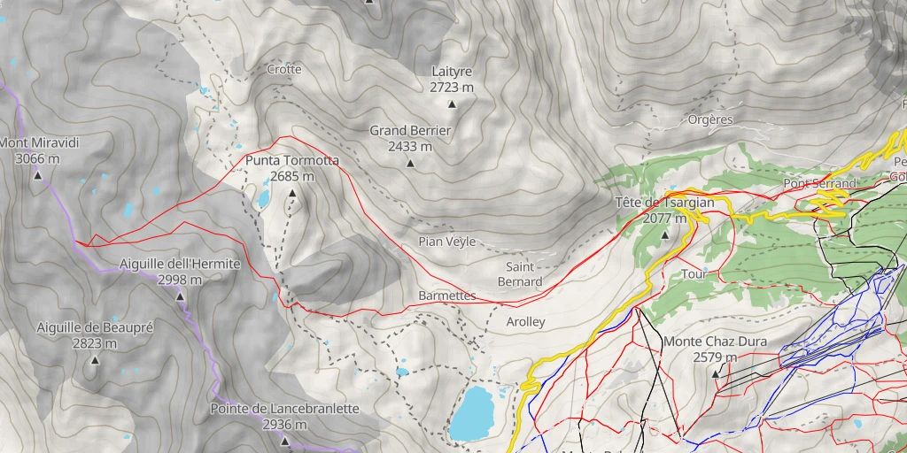 Map of the trail for Crête de Torvéraz - Pointe 3032 m Versant E