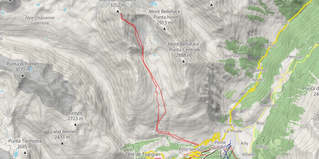 Map of the trail for Mont Berrio Blanc Face SE