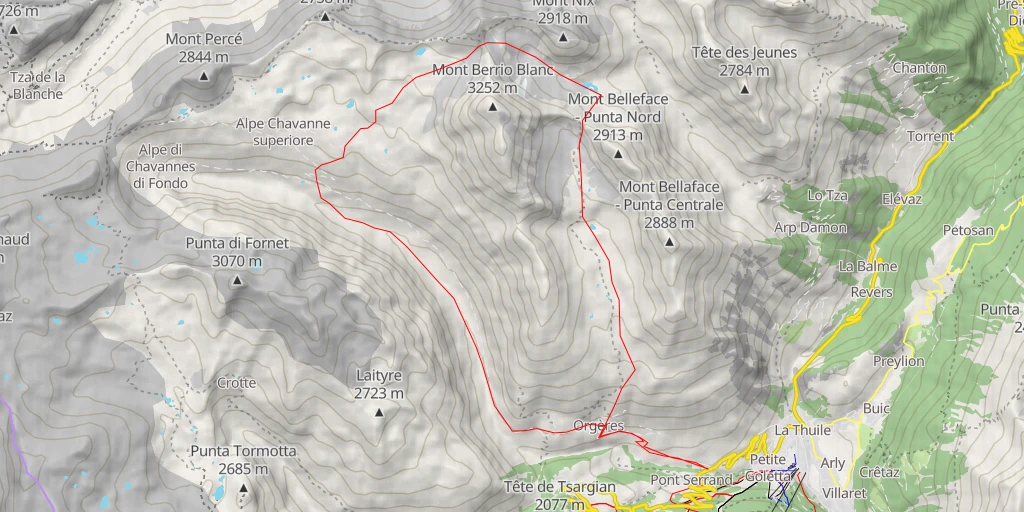 Map of the trail for  Le tour du Berrio Blanc par les vallons des Chavannes et des Orgères