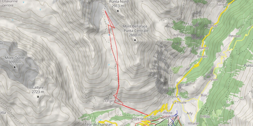 Map of the trail for Col des Orgères Par le vallon des Orgères