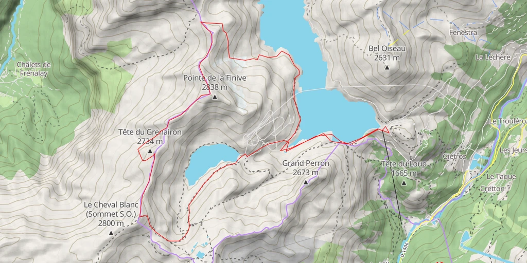 Map of the trail for Pointe de la Finive Traversée Pointe de la Finive - Cheval Blanc depuis Emosson