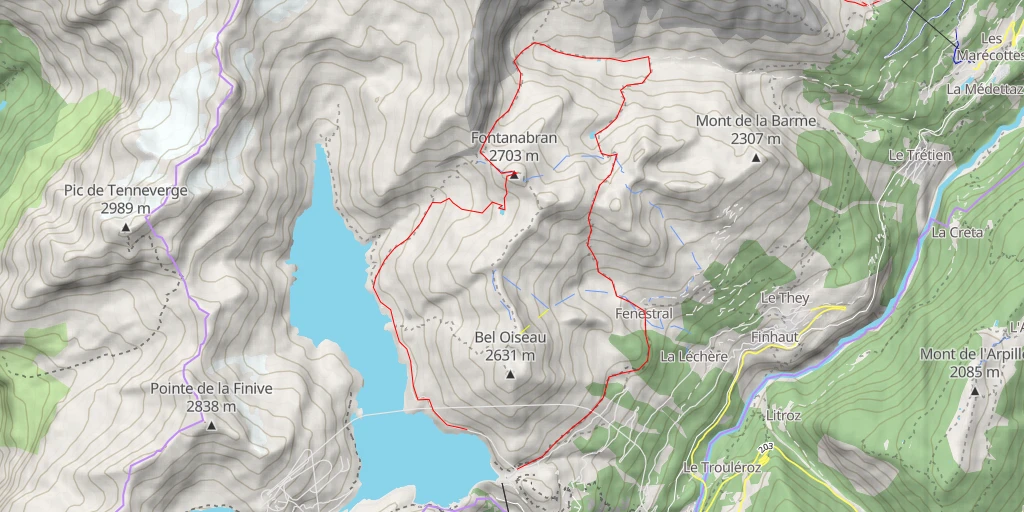 Map of the trail for Fontanabran Tour par Emosson, Fenestral, Emaney et Barberine