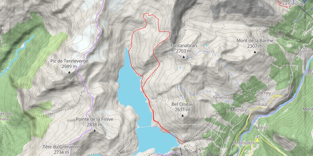 Map of the trail for Pointe d'Aboillon 2780 m Par l'arête SW